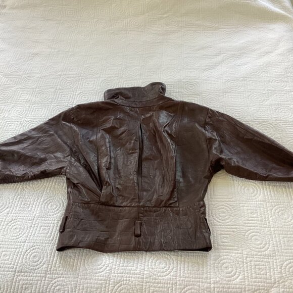 Vintage Brown Leather Jacket With Buckle Cuffs & Zipper Closure 80s - Picture 16 of 16